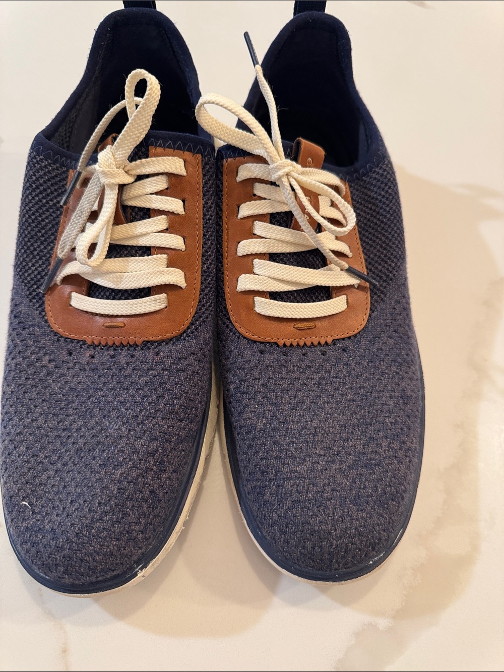 Cole Haan Navy Knit Sneakers with Brown Accents